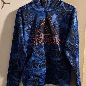 adidas Blue & Black Swirl Hoodie with Orange Logo